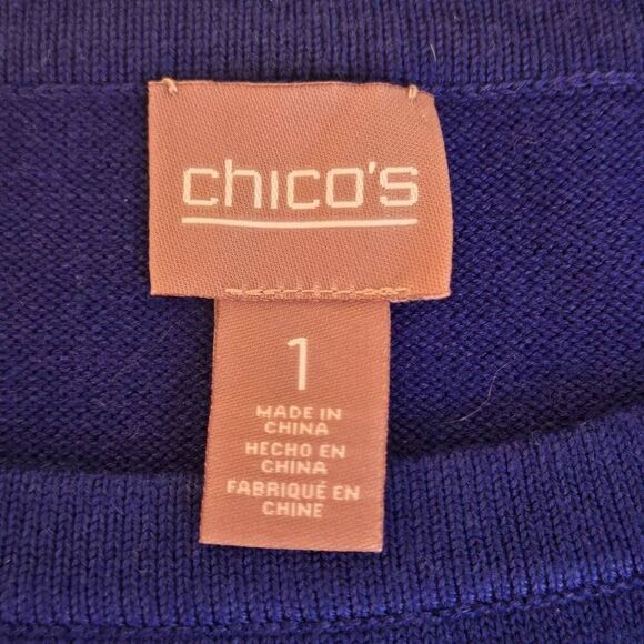 Chico's Womens Knit Quarter Sleeve Crew Neck Pullover Sweater Blue Size 1/Medium - Picture 2 of 8